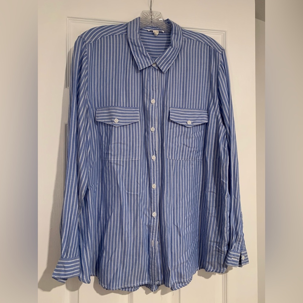 Beach Lunch Lounge blue striped shirt XL